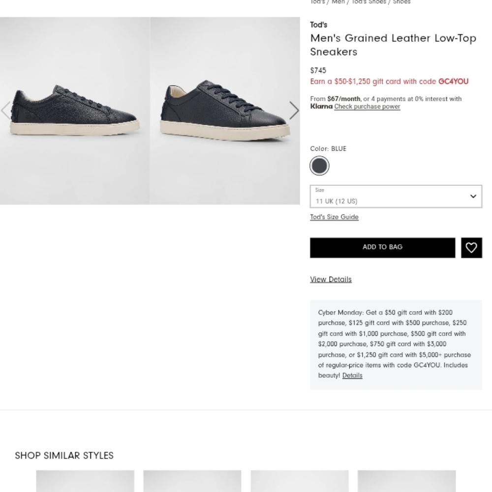 Tod's Men's Blue Grained Leather Sneakers